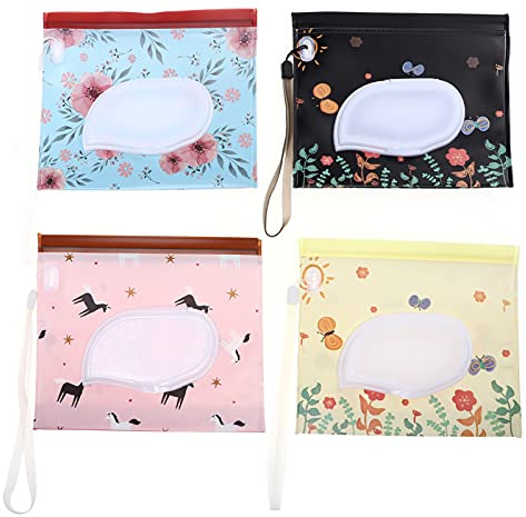 TOYANDONA Reusable Wet Tissue Dispenser Pouch Small Wet Wipes Travel Bag with Open Window Portable Wipe Holder for Baby Care Outdoor Use 7.09X5.91X0.39 Inch