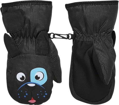 MoKo Guanti da Sci per Bambini, Guanti Indernale Antivento Impermeabile, Guanti Termici Caldi per Sci, Ciclismo, Snowboard, Attività Outdoor per Bambini Bambine 1-3 Anni, Nero