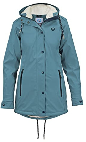 MADSea Damen Regenmantel Friesennerz mit Teddyfleece warm gefüttert Regenjacke wasserdicht, Größe:38, Farbe:petrolblau