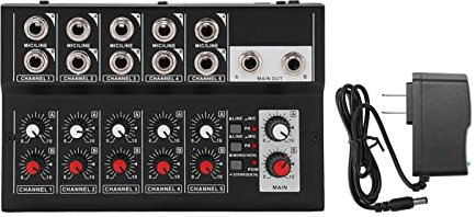 Mezclador de Audio Consola de Mezcla de 10 Canales Tablero de Mezcla con 2 Perillas de Volumen Principal para Karaoke Y Grabación de Estudio