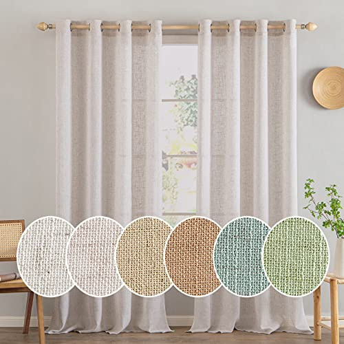 MIULEE Juego de Cortinas de Lino Translúcido de Dos Piezas con Ojales Cortinas Modernas para Dos Puertas de Balcón Cortinas para Salón Dormitorio 225x140cm (HxL) Lino Natural Blanco