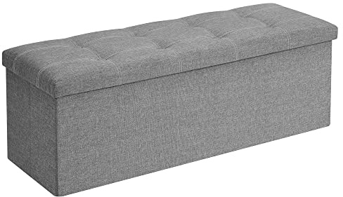 SONGMICS MAZIE Collection - 43 Inches Ottoman Storage Bench, 35 Gal. Folding Chest with Breathable Linen-Look Fabric, Load up to 660 lb, for Entryway, Living Room, Bedroom, Light Gray ULSF077G05