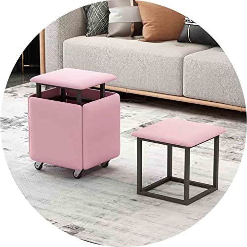 JUNNIU Magic Cube Stools 5 en 1 Silla anidada con Asiento de Cuero y Ruedas, Muebles para el hogar, Comedor, Cocina, otomanas apilables Suaves (tamaño: 45x45x45 cm, Color: Rosa) Decoration