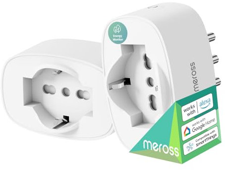 Meross Presa Smart Italiana, Presa WiFi (Type C, F, L) con Monitoraggio Consumi, Presa Intelligente 16A, Compatibile con Alexa, Google Home e SmartThings, Controllo Vocale e Remoto, 3840W, 2 Pezzi