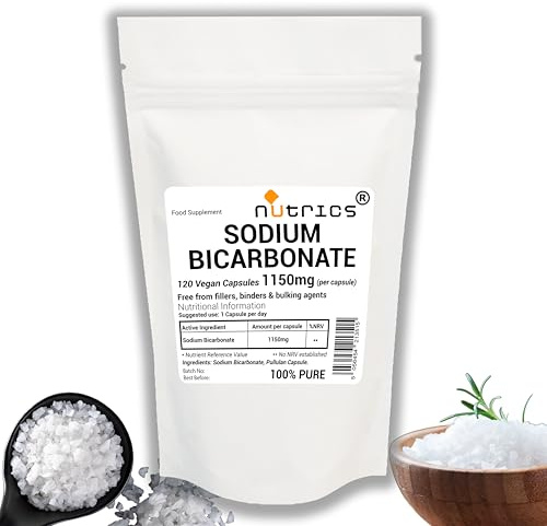 Nutrics® 1150mg (per Capsule) Sodium Bicarbonate 120 Vegan Capsules 4 Month Supply Pure & Free from fillers Binders and Bulking Agents - Strong Safe & Effective Dose - Vegan Dietary Supplement