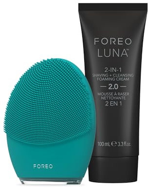 FOREO Set Gentelman's Choice LUNA 4 MEN - Cepillo facial piel y barba + espuma afeitar hombre y limpieza facial 2 en 1 LUNA 100 ml - Skincare reafirmante - Se conecta a app - Carga por USB