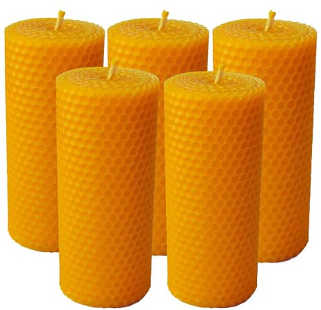 5er Set Kerzen aus Bienenwachs| Honigkerzen| Stumpenkerzen| Bienenwach kerz|Geschenke für Frauen, Herren|Weihnachtsgeschenk (Bienenwachskerzen)