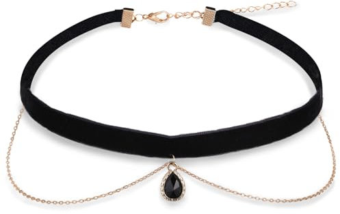 Telooco Samt Trachtenkette Damen Schwarz Choker Halskette Mit Anhänger Verstellbare Kropfband 90er Jahre Gothic Halsband Geschichtetes Halskette für Braut Vampir Trachtenschmuck