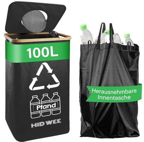 100 L Deposit Bottles Collection Container with Lid, Large Deposit Bottles Storage with Carry Bag, Container Empty & Waste Glass Storage, Bottle Collector with Hole Kitchen Storage Room Bottle Bag