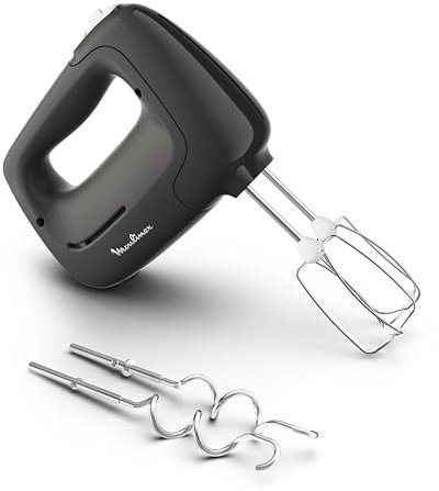 Moulinex PREP MIX Sbattitore Elettrico, Mixer 450W, 5 Velocità, Impostazione Turbo, 2 Fruste, 2 Ganci Impastatori, Acciaio Inox, Ergonomico, Accessori Lavabili in Lavastoviglie, HM450HF0