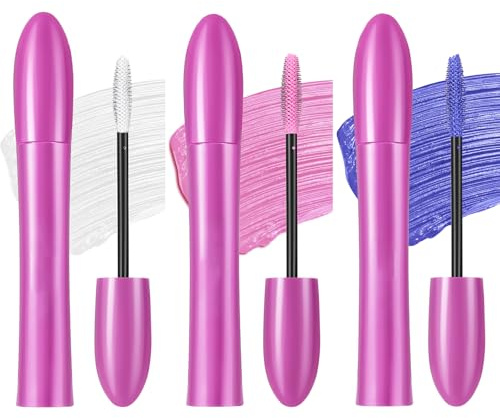 Set di mascara colorato, 3 colori, impermeabile, volumizzante e curling, mascara bianco, rosa, blu, durevole e volume, mascara per ciglia lunghe, trucco per gli occhi per Halloween, feste, matrimoni