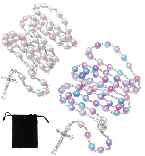KIRZAX Set de 2 chapelets catholiques, chapelets de communion avec croix vintage, crucifix élégants pour baptêmes, communions, mariages, fêtes eucharistiques