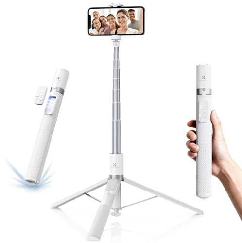 K&F CONCEPT 175cm Bastone Selfie Auto-Apertura, Treppiede Selfie Stick con Telecomando Bluetooth & Slitta a Freddo, 360° Rotazione, Treppiede Smartphone per Viaggi, Vlogger, iPhone/Samsung