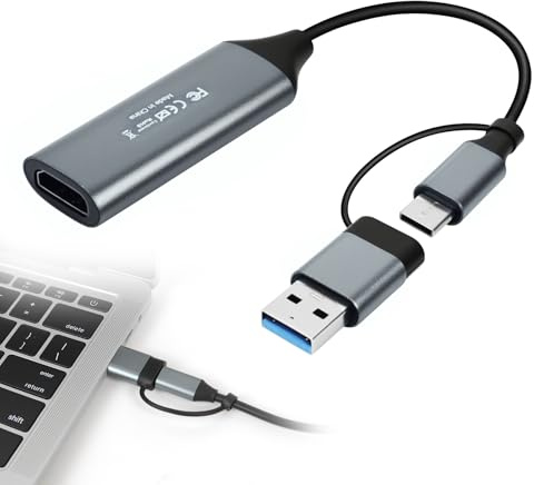 Capturadora Vídeo HDMI 4K, Tarjeta de Captura Video 4K 30Hz a USB A/C 3.0 1080P HD para Streaming Grabación de Juegos y Transmisión en Vivo Compatible con PC Switch 2 PS5 Xbox MacBook Pad Cámara