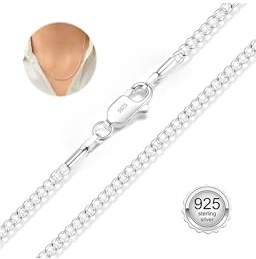 BAROROBA Kette Silber 925 Damen 2mm Silberkette Damen 925 Curb Halskette Kette Silber Schmuck Geschenke für Frauen 20 Zoll