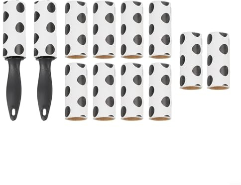 Jonikuper Rodillo de pelusa con recambios para pelo de mascotas, rodillo adhesivo para limpieza de polvo de ropa y sofá, 2 rodillos + 10 hojas de recambio, mango de plástico, blanco/negro (negro)