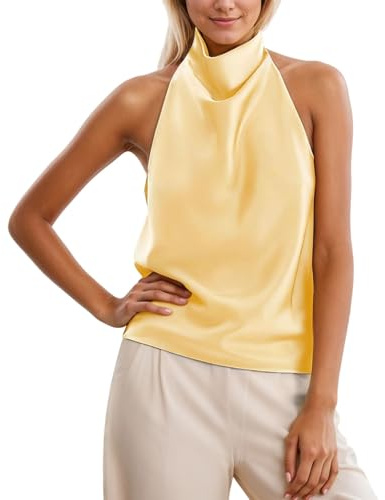 Haut dos nu sexy en satin pour femme - Haut élégant sans manches - Débardeur ample - Respirant - Chemisier d'été - Débardeur de vacances - Débardeur sans manches pour rendez-vous