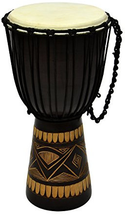 NEXOS Djembe 60 cm aus Mahagoni-Holz und Ziegenleder - Farbe: Schwarz Braun