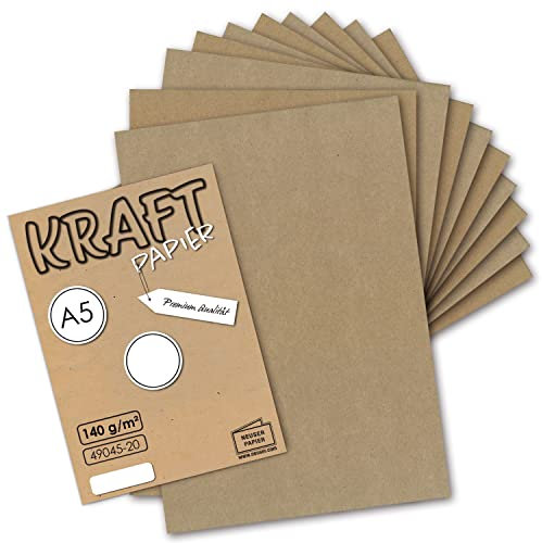 50x Papierbogen DIN A5 14,8 x 21 cm, Naturfarbe Braun/Grau 140g - nachhaltiges nachhaltiges recyceltes Briefpapier (komplett natubelassenes Naturpapier - FSC-zertifiziert)
