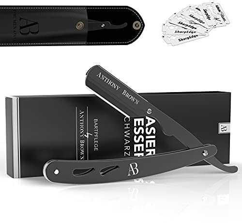 Anthony Brown Rasiermesser Edelstahl mit Wechselklinge und Etui, Schwarz