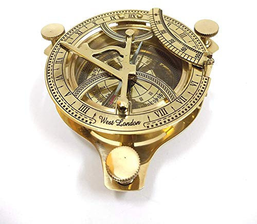 antiquegifts2019 Meridiana in Ottone Massiccio - Bussola meridiana da 4 - Astrolabio di Navigazione con quadrante Solare in Ottone Massiccio