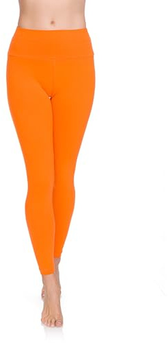 SOFTSAIL Leggings 95% Coton Leggings pour Femmes Taille Haute Longueur Totale Contrôle du Ventre Legging Pantalons Extensibles Temps Libre Relaxation Marche Orange 38