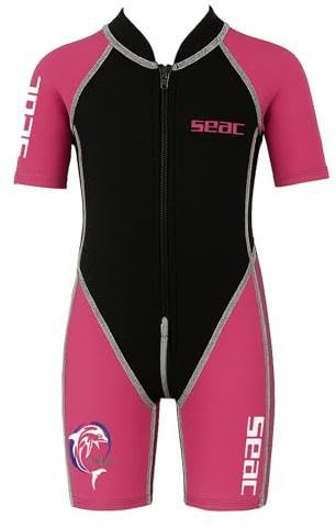 SEAC Dolphin, Shorty Wetsuit for Kids in a 1,5mm Neoprene and Spandex for Swimming, Snorkelling and Playing in The Water, Girl, Fuchsia/Black, 7 Years