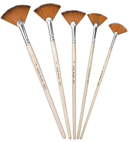 Pinceles de Pintura de Abanico, Changrongsheng 5 Pcs Pinceles de Ventilador Nylon, Pinceles de Artista, Pinceles Acrilico, Pinceles Artista De Nylon para Pintura Acrílica Pintura de Acuarela Óleo