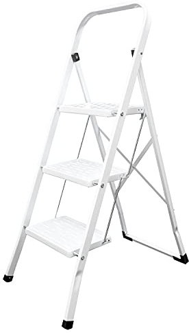 Escabeau Domestique en Acier 3 marches Blanc