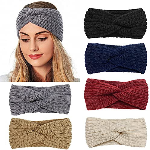 LIHELEI Stirnband Damen Winter, Gestrickte Haarreifen für Frauen Mädchen, Verdicken Stirnbänder Haarband, Ohrenwärmer HeadwrapYoga Workout Vintage Haarschmuck-6PCS