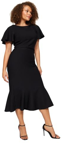 TRENDYOL Dam stora storlekar midi bodycon figurnära tyg plus size klänning, svart, 46 SE
