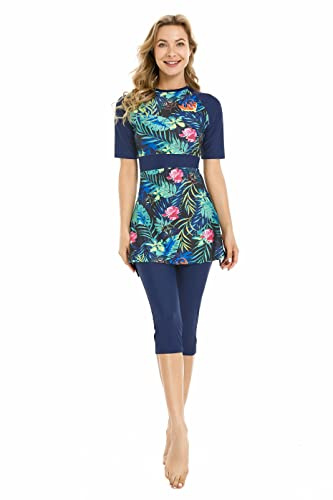 Rash Guard Beachwear Modest Badkläder för kvinnor Kortärmad baddräkt Burkini Modesty Costume Plus Size (XXL, Y7)
