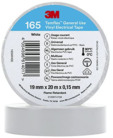 3M Temflex 165 Isolierband, Vinyl Weiß, 0.152mm x 19mm x 20m