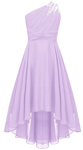 Nyeemya Elegante Vestido de Fiesta Ceremonia Casual para Niñas Un Hombro Princesa Boda Vestir Graduación Comunión Partido Lavanda 13-14 años