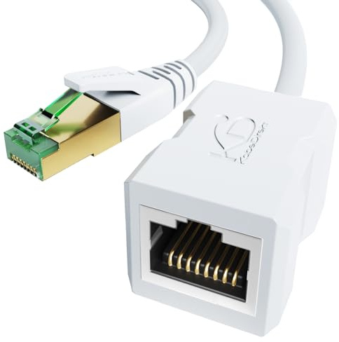 KabelDirekt – Ethernet-förlängningskabel 10Gbit/s – 10m, skärmad, vit | 10Gbit/s, CAT7-kabel, RJ45, förlänger nätverkskabel/patchkabel med full hastighet, skärmad, vit