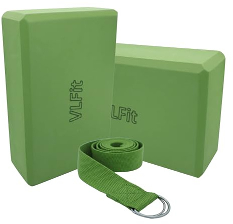 VLFit Set di 2 blocchi per yoga ad alta densità con anello a D in cotone elasticizzato, colore a scelta