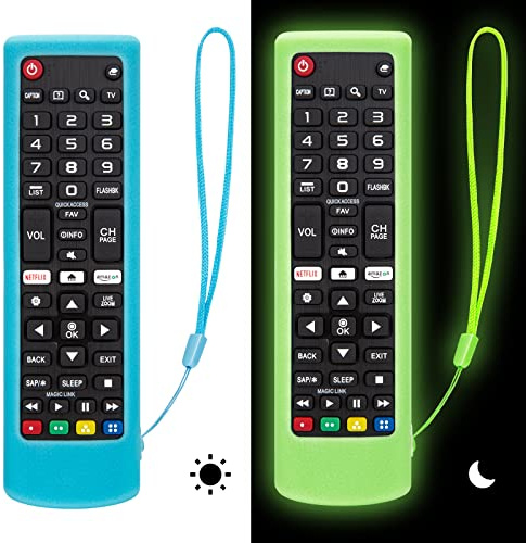 Angrox Paquete de 2 Fundas Protectoras de Silicona para Control Remoto LG Smart TV (Brilla en la Oscuridad, Verde Luminoso + Azul)
