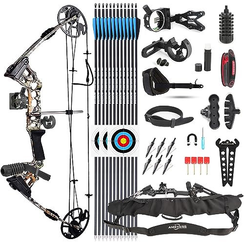 SHARROW Compoundbogenset 20-70 LBS Einstellbare Jagd Compound Bogen und Pfeil Set für Erwachsene Anfänger Outdoor-Schießen Bogenschießen Set LH/RH (Linke Hand, Camo)