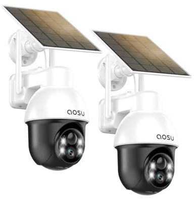 aosu Caméra de Surveillance extérieure avec Panneau Solaire, PTZ, Suivi Automatique des Personnes, Vision Nocturne 2K, Alarme Lumineuse et sonore, Audio bidirectionnel, Compatible avec Alexa/Google