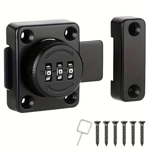 Cabinet Lock, 3-Digit Password's Combination Lock, Fits Use to Gate Latch & Cabinet Lock for Bedroom Door/Wardrobe/Cupboard/Office File Cabinet