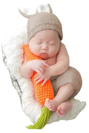 Generic TokiySn-baby Newborn Photography Baby Outfits Clothes for Newborn Rabbit Radish Crochet Knitted Photography Prop Outfit Set, Cream