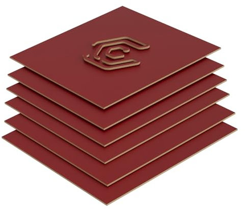 Creatorally MDF Platten 3mm, Bunte Bretter 30x30 cm, Dünne Holzplatten 6 Stück, Unbehandeltes Holz für Lasergravur, CNC-Schneiden DIY-Modell Schiff Modellierung (Rot)