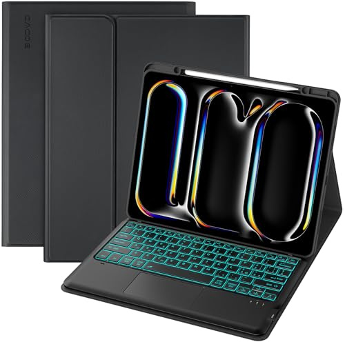 CACOE Cover con Tastiera Compatibile con iPad Pro 13 Pollici M5/M4 2025/2024 con Touchpad, Custodia con Portapenne QWERTY Wireless Staccabile con Illuminata a 7 Colori, Nero