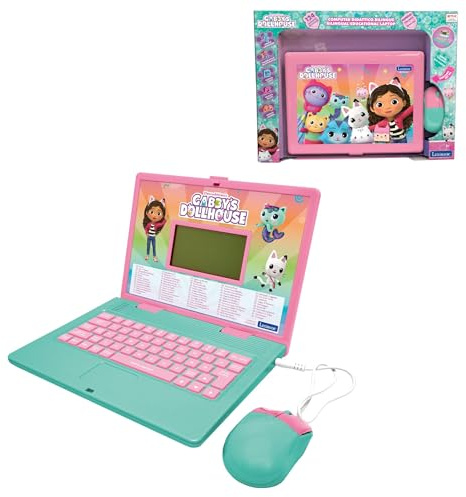 Lexibook, La Maison des poupées de Gabby, Ordinateur éducatif bilingue Anglais/Italien, 124 activités en Langue, écriture, mathématiques, logique, Musique et Jeux, Rose/Bleu JC598GDHi5