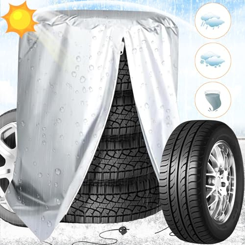 Mikqky Fundas Para Neumáticos, Fundas De Almacenamiento Para Neumáticos, Bolsa De Neumáticos, Cubierta Universal Para 4 Neumáticos, Cubierta Para Neumáticos a Prueba De Polvo e Impermeable, 85 x 120Cm
