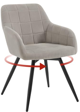 WOLTU Vridbar matstol, sammet vadderad ergonomisk köksstol med metallben, matrumsstol med rygg- och armstöd, för kök, vardagsrum, balkong, ljusgrå, EZS85hgr-1