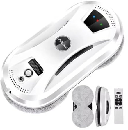 Générique Robot Nettoyeur de Vitres Automatique, Robot Laveur de vitres, 5600 Pa, avec Télécommande, Navigation Intelligente, Détection des Bords, 10 Lingettes Lavables