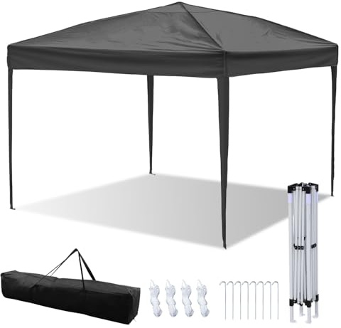 Hebitod Paviljong 3 x 3 vattentät stabil vintersäker, popup gazebo-paviljong med ficka, festtält UV-resistent, paviljong pergola för camping festival fest, grå