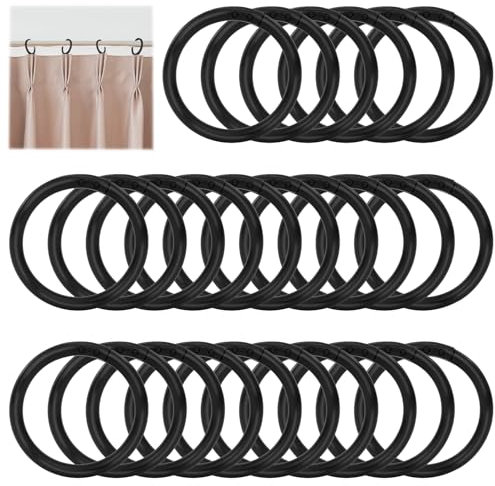 26 Stück Schwarz Duschvorhangringe 4cm,Gardinenringe,Kunststoff Duschvorhang Haken,Duschringe,Vorhang AufhäNgeringe,Rundringe Vorhang Clips, Gardinenringe In O-Form, Für Die Meisten Gardinenstangen
