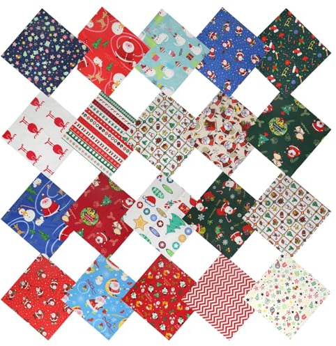 Fairblo 20pcs Baumwollstoff Weihnachten Patchwork Stoffpaket Weihnachten Patchworkstoffe Baumwolle Paket 25x25cm Stoff Baumwoll für Weihnachtsdekoration Quilten DIY Basteln Handwerken